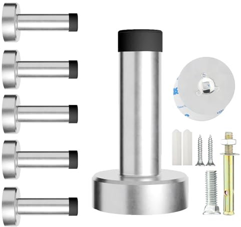 M JINGMEI 6 Pack Door Stoppers,Rubber Door Stopper, Wall Mounted Door Stop, Self Adhesive Door Stop with Screws,Rubber Door Stoppers for Wall, for Home Bathroom Door Stops Indoors(Silver/75mm)