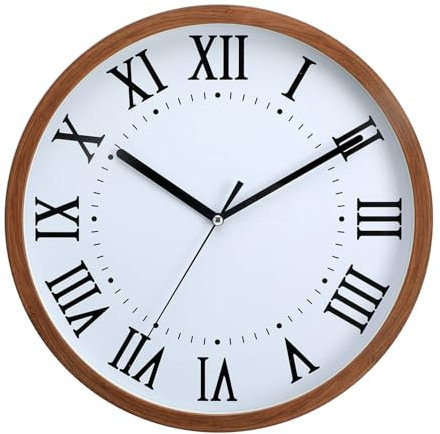 NUOVO Imitationsholzmaserung Rahmen Design Wanduhr, römische Ziffern, einfach und leicht zu lesen, geeignet für ruhige Wanduhren in Wohnzimmer, Schlafzimmer, Büros, etc