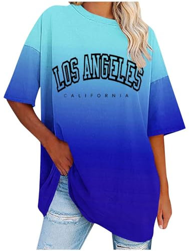 Ladies Oversized Round Neck T-Shirt for Women - Drop Shoulder Y2k Short Sleeve Letter Printed Casual Plus Size Summer Tunic Tops - Fashion for Teen Girls UK Size S-5XL Clearance