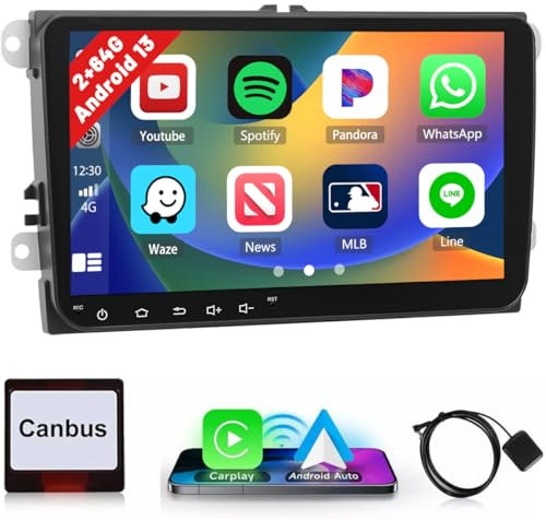 [2+64G] Hikity 9 Pouces Android 13 Autoradio Carplay pour VW Golf 5 6 Polo Seat Skoda Radio avec Android Auto sans Fil Radio Voiture avec écran GPS WiFi FM RDS Caméra de Recul