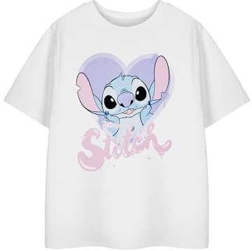 Disney Lilo & Stitch Heart Bubble Weißes Kurzarm-T-Shirt für Kinder | Herz Bubble Grafik T-Shirt | Stitch Charakter Shirt | Süße Kinderkleidung Film Merchandise Geschenk