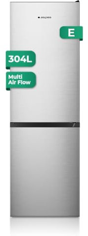 Aspes Frigorífico Combi 2 Puertas Inox AC185601ENFX. Capacidad 304 Litros, No Frost, Multi AirFlow, Puerta Reversible, Bajo Nivel Sonoro, Eficiencia Energética Clase E