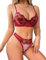 NewBull Sexy Strapsen Dessous-Sets für Damen Transparent Tüll Unterwäsche Frauen Sexy Set Floral Sticken Push Up BH mit Bügel + Durchsichtige Mesh Tanga Rose Lace Negligee Outfit (Rotwein, S)