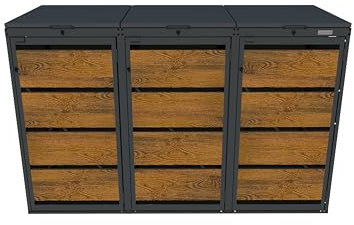 MBOX24 Mülltonnenbox 3er für 120 Liter Mülltonne | Golden Oak | Mülltonnenverkleidung | Mülltonnenhaus | Box für Mülltonnen | Mülltonnenunterstand | Mülltonneneinhausung