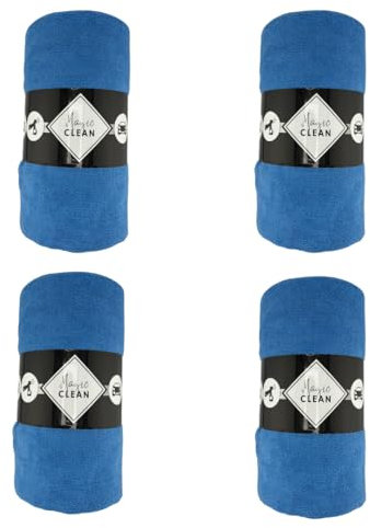 Chiffons microfibres de nettoyage en rouleau – Chiffon microfibre Réutilisable, Déchirable et Sans Peluche pour Nettoyage Multi-Usages - Rouleau de 75 chiffons microfibre 30x30cm - Bleu - Lot de 4