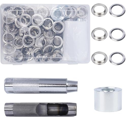 Luabue Lot de 200 œillets de 20 mm - Kit de réparation d'œillets en métal pour tissus, cuir, bâches, rideaux, bricolage et décoration