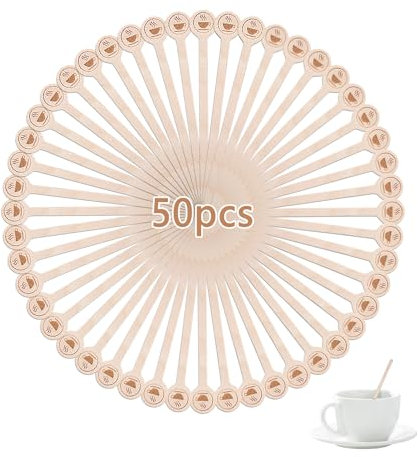 50 Stück kaffee rührstäbchen holz, eisstiele holz, holzstäbchen rührstab, holzleisten rührstäbchen kaffee, kaffeelöffel einweg für Kaffee, Milch, Tee, Cocktails, Tee