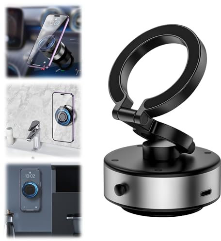 Jemey Magnetische Handyhalterung Auto, Vakuum-Glasspiegel-Adsorption Autohalterung, 360° Drehbare und Faltbare Universal Magnetischer Saugnapf Telefonhalter Auto für Windschutzscheibe, Armaturenbrett
