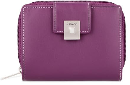MANAGE Premium Geldbörse Damen Pink - RFID NFC Schutz - Geräumiges Echtleder Portemonnaie Frauen mittelgroß - Leder Geldbeutel viele Fächer mit Reißverschluss (Pink)