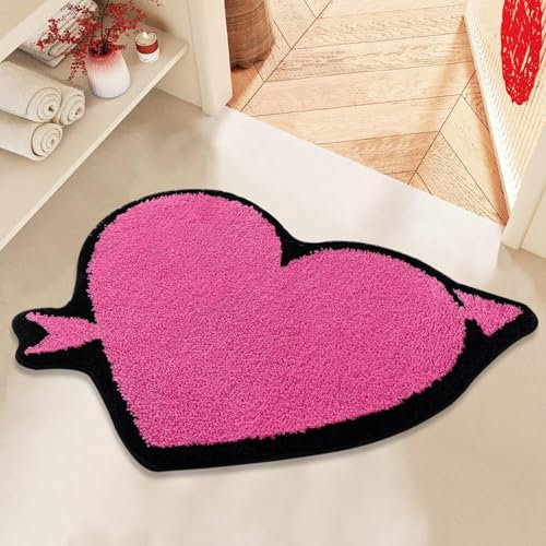 FEICUIBEXI Tapis de salle de bain en forme de cœur rose antidérapant lavable pour la Saint-Valentin, la décoration de la Saint-Valentin