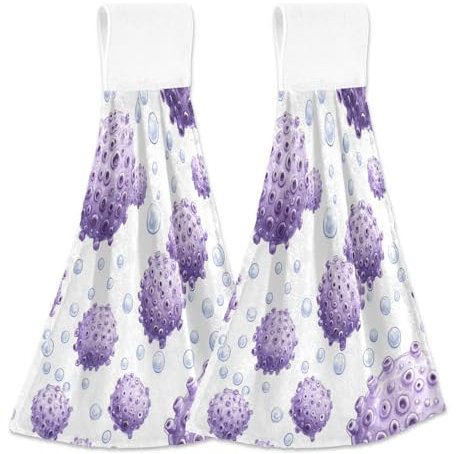 GuoChe Asciugamani per il bagno Loop Carino Viola Riccio di Mare Bianco 2 Pezzi Asciugamani Bianco Asciugamani in Spugna di Cotone