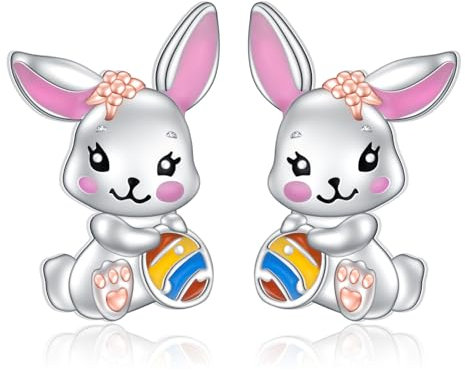 HOOHWE Hase Oster Ohrringe für Frauen Hase Eier Hase Stud Ohrringe Sterling Silber Osterhasen Geschenke Hase Geschenke für Frauen
