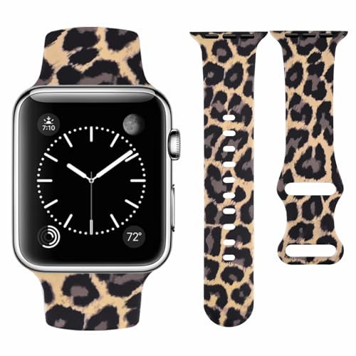 Vozehui Leopard Print Silicone Strap Compatible with Apple Watch Strap 42mm 41mm 40mm 38mm,Soft Silicone Replacement Straps for iWatch SE Series 10 9 8 7 6 5 4 3 2 1, Women Men