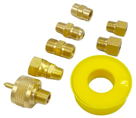 MENSI Weed Torch Gas Propane Tank Bottle Converter Kit, 1lb Fitting with 3/8NPT, 1/4NPT, M12X1.25, 1/4 Ball Flare Fitting, Swivel Flare Parts Adapters, Universal Kits 8PCS
