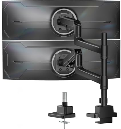 monTEK Monitor Halterung 2 Monitore für 17-57 Zoll Bildschirme bis zu 27 kg | Aluminium Schwerlast-Gasfeder, für Gebogene Bildschirme Verstellbarer Monitorständer, 75/100 mm VESA Halterung, Schwarz