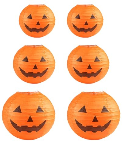 CHONGQILAO 6 Stück Halloween Papierlaternen, Faltbare Kürbis Lampions, Orange, Metall & Papier, Deckenmontage, Halloween Party & Dekoration