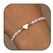 JOOTUEPO Bracciale Donna, Bracciale con Perle d'Acqua Dolce, Collana placcata oro 14k braccialetto di perle a forma di cuore, Perline in Acciaio Inossidabile Braccialetti Per Amico Fidanzata Moglie