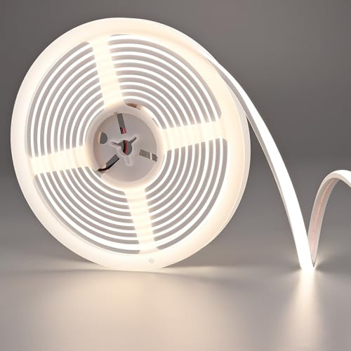 FOSUO 24V COB LED Streifen 5M 4000K Naturweiß IP67 Wasserdicht 750LM/M | Neon LED Strip CRI>93 10.5W/M 480LED/M 10mm Selbstklebend Schneidbar für Innen Außen DIY Deko(ohne Adapter)