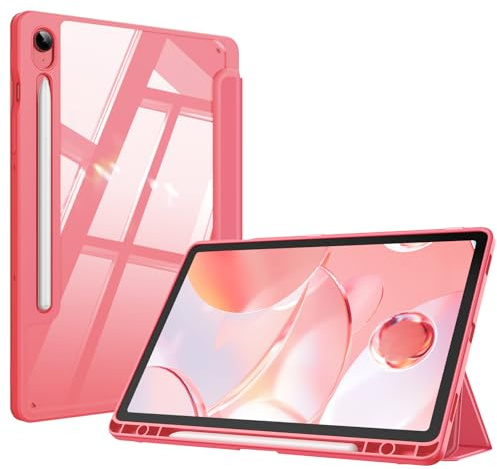 Fintie Funda para Samsung Galaxy Tab S10 Lite/S10 FE/S9 FE 10.9/Tab S9 11 | Soporte para S Pen, Funda Híbrida Delgada a Prueba de Golpes con Carcasa Trasera Transparente, Rosa
