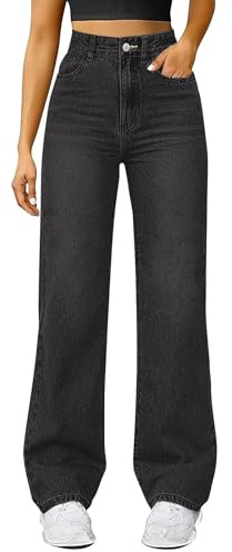 Wide Leg Jeans for Women UK Elasticated High Waist Flare Denim Trousers Baggy Stretch Straight Leg Jeans Loosefit Y2K Slim Fit Boyfriend Denim Pants Jeggers Streetwear with Pockets (Dark Gray-c, M)