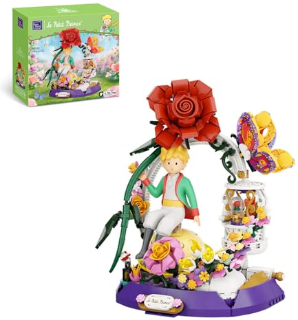 PAN TASY The Little Prince Star Garden Building Set - Rotating Pavilion with Red Rose & Fox, Miniature Planet Scene, Interactive Storytelling Toy of Taming and Love, Creative Adult & Kids Gift