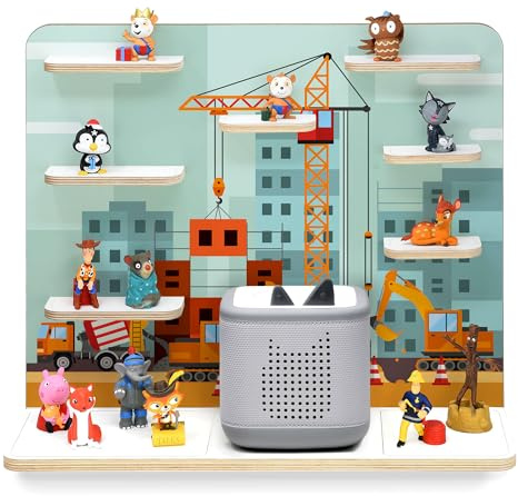 stadtecken Holzregal passend für Toniebox 2 I Geeignet für ca. 50 Tonies I Perfekte Aufbewahrung im Kinderzimmer I Regal zum Aufstellen oder Aufhängen (Baustelle, Groß)