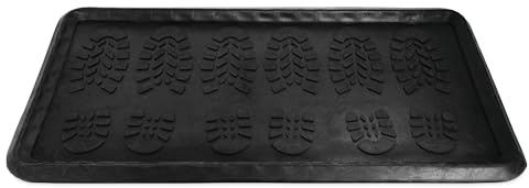 AuraHome Rubber Boot Tray Drip Storage Mat Holds 3 Pairs of Boots Black Non Slip 80x40cm Car Boot Tray Ideal Storage for Muddy Boots/Walking Shoes