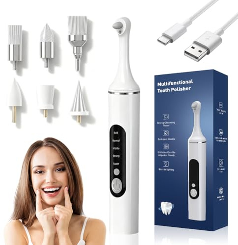 Limpiador de sarro con 5 cabezales, pulidor de dientes, juego profesional de limpieza dental con 5 modos para limpieza dental y blanqueamiento de dientes, para pulir después de la limpieza dental