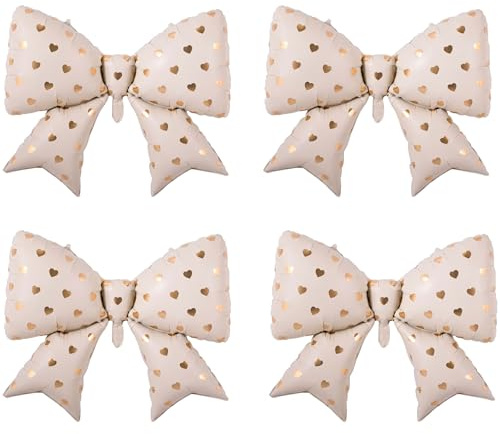 4 Stück Schleifen Luftballons Beige, XXL Schleifen Deko Geburtstag Ballon | 98x74 cm Schleife Ballon Beige, Schleife Helium Ballons für Hochzeit, Kindergeburtstag, Babyparty
