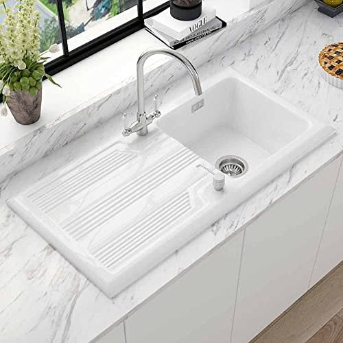 Astini Canterbury 100 1.0 Bowl Gloss White Ceramic Kitchen Sink & Waste