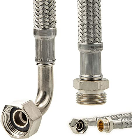 Sanitär Verbindungsschlauch 90° Bogen 3/8 ÜWM x 3/8 AG x 800 mm - KTW-A DVGW