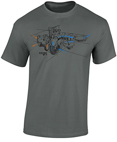 Baddery Auto Tuning T-Shirt Herren - „Turbolader Skizze“ | Motorsport & Schrauber Shirt für Mechaniker, Autofans und Tuner
