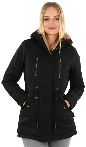 Navahoo Damen Winterjacke (XS-3XL) - 100% Baumwolle Obermaterial, Kapuze mit Reißverschluss auftrennbar, Teddyfell innen, Warme Jacke Frauen B648 (M, Schwarz)