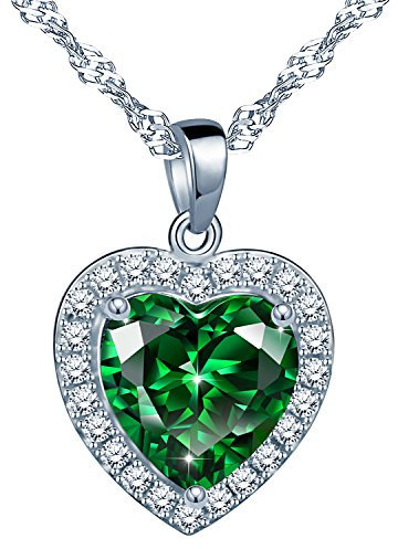 Yumilok 925 Sterling Silber Zirkonia Synthetisch Grün Smaragd Herz Anhänger Halskette Kette mit Anhänger für Damen Mädchen