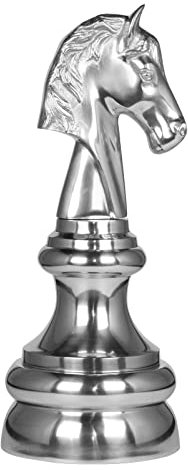 Michael Noll Schachfigur Pferd Springer Schach Figur Deko Aluminium Silber XXL 55 cm
