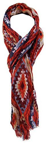 TigerTie Designer Schal in rot blutorange bordeaux blau grau braun gemustert - Gr. 180 x 50 cm