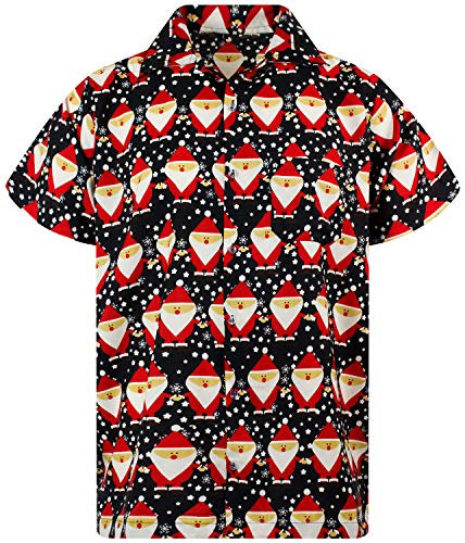 King Kameha Funky-Hawaii-Hemd, Weihnachten, Herren, Kurzarm, Christmas-Santa-Allover, Schwarz, 4XL