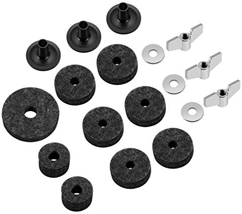 Flexzion Kit di accessori per piatti, 18 pezzi, include feltrini per piatti e manicotti con base, dadi, rondelle, coppa Hi-Hat e feltri frizione per il montaggio e il fissaggio dei piatti su set di