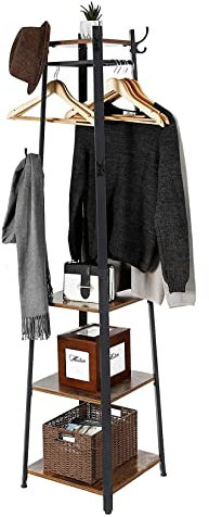 unho Porte Manteau sur Pieds Bambou: Porte Manteau sur Pied Design Perroquet avec 4 étagères Porte Vêtement Solide Portemanteaux 8 Crochet pour l'entrée Couloir Salon Chambre - 43x43x181cm