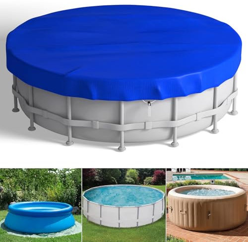 Evoio 8Ft Round Pool Cover for Above Ground Inground Pools, Swimming Pool Cover Protector with Drawstring, Waterproof & Dustproof Cover for 6 8 10 12 15 Foot Hot Tub SPA Metal Frame Inflatable Pools