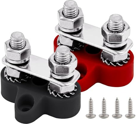 5/16 Dual Studs Battery Junction Post, Ampper 2 Studs M8 Bus Bar Power and Ground Junction Block Distribution Terminal Kit, 2er-Pack (Rot und Schwarz)