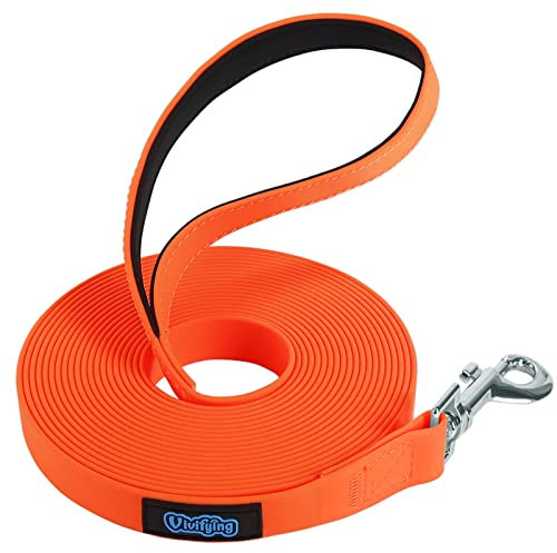 Vivifying Schleppleine für Hunde, Wasserdicht Schleppleine 6m für Draußen, Mit Gepolstertem Griff für Rückruftraining, Wandern, Schwimmen, Strand und See(Orange)