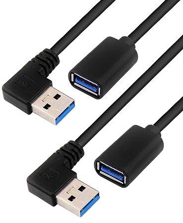 Cavo Prolunga USB 3.0 Maschio a USB 3.0 Femmina 90 Gradi USB Maschio a Femmina 30cm USB Prolunga 5 Gbps Connettore Adattatore per PC, Lettore di Schede, Tastiera, Scanner(Sinistra, 2Pezzi, Nero)
