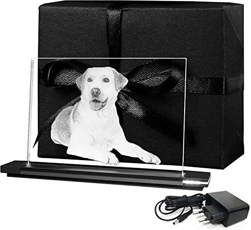 LOOXIS Photo en verre avec socle lumineux - Votre propre photo gravée au laser dans du véritable verre Viamant - Photo dans le verre comme cadeau photo (L paysage)