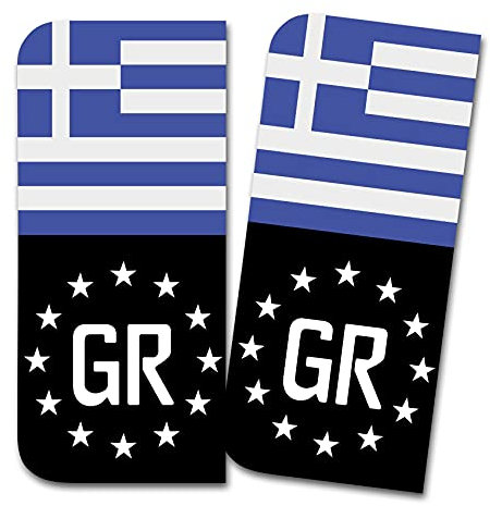 Finest Folia 2 x Kennzeichen Sticker passgenau für EU Feld 11x5cm Design Aufkleber für Nummernschild Folie KFZ Schwarz oder mit Fahne waschstraßenfest R167 (08 Griechenland, Mit Flagge)
