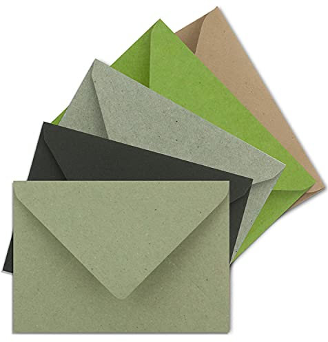 100x Umschlag-Set aus kleinen Umschlägen Öko Kraftpapier DIN C7 8,1 x 11,4 cm mit Spitzklappe und Nassklebung in 110 g/m² - kleiner blanko Mini-Umschlag