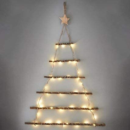 RA-HOMESTORE® New Amazing Lit Twig Wall Christmas Tree Decoration With 40 Warm White LED Lights Wooden Rope Ladder (90cm)