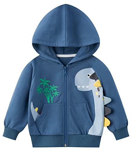 Smazero Little Boys Hoodie Kids Dinosaur Zipper Jumper Long Sleeve Cotton Hooded Sweatshirt Tops for Toddler 2-7 Years Children Clothes