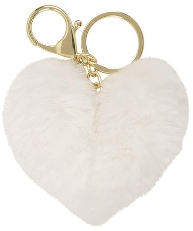 DRAEGER PARIS - Porte-clés blanc peluche - Cœur blanc Amour, Amitié, Famille - Fausse fourrure - Pendentif, Accessoire Sac-à-main, clés voiture, clés maison - Cadeau Mignon