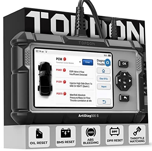 TOPDON OBD2 Diagnosegerät Auto AD500S, 4 diagnosegerät für ABS SRS Motor und Getriebe, 5 Servicefunktionen für Öl, BMS, ABS, DPF und Drosselklappe regulieren, kostenlosem Lifetime-Upgrade